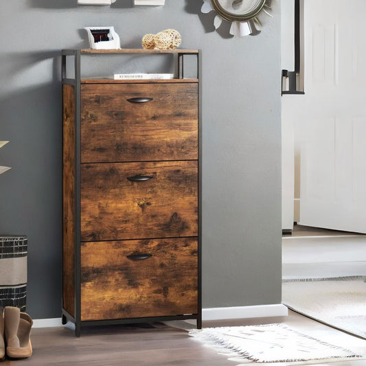 3 Drawer Shoe Storage Cabinet With Shelf Rustic Brown