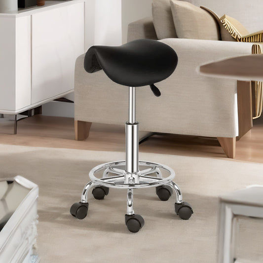 Saddle Salon Stool Chair With Adjustable Height and 360 Swivel Black