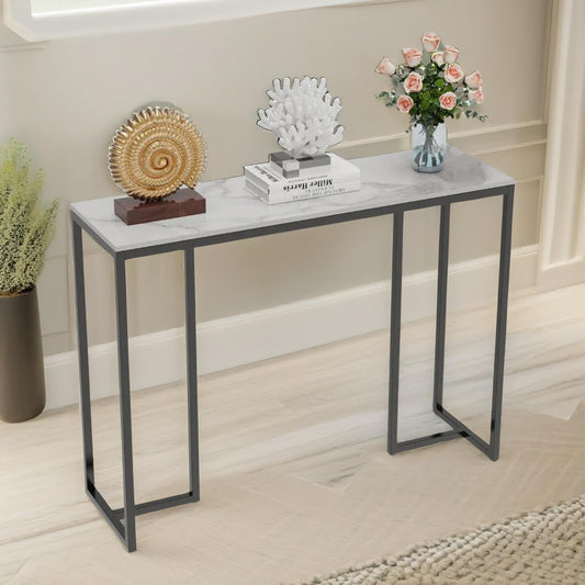 Marble Hallway Console Table With 3 Legs White And Black
