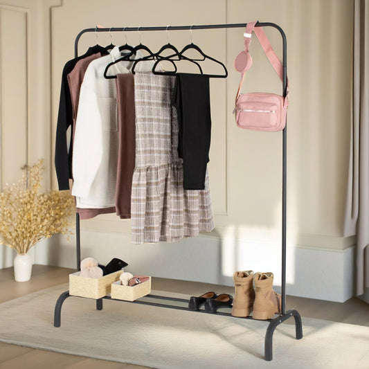 Heavy Duty Metal Clothing Rail With Storage Shelf Black
