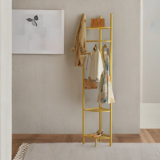 Corner Coat Stand With Shelves Gold