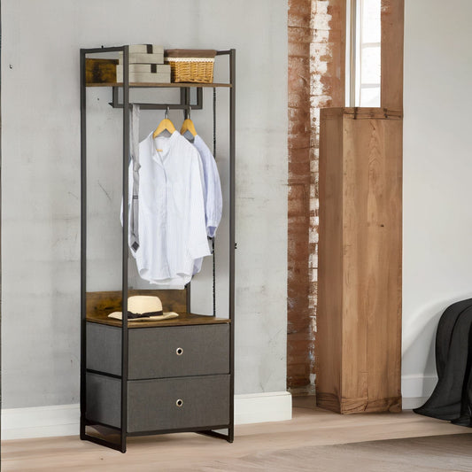 Industrial Hall Tree Coat Rack With 2 Fabric Drawers Brown
