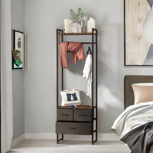 Industrial Hall Tree Coat Rack With 3 Fabric Drawers Brown