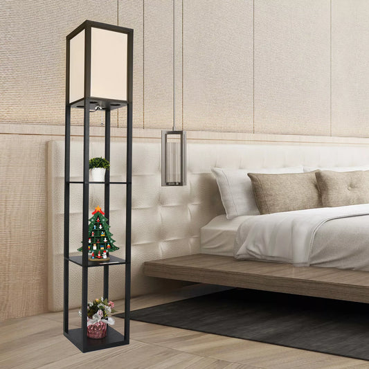 Modern Floor Lamp For Living Room With 3 Shelves Black