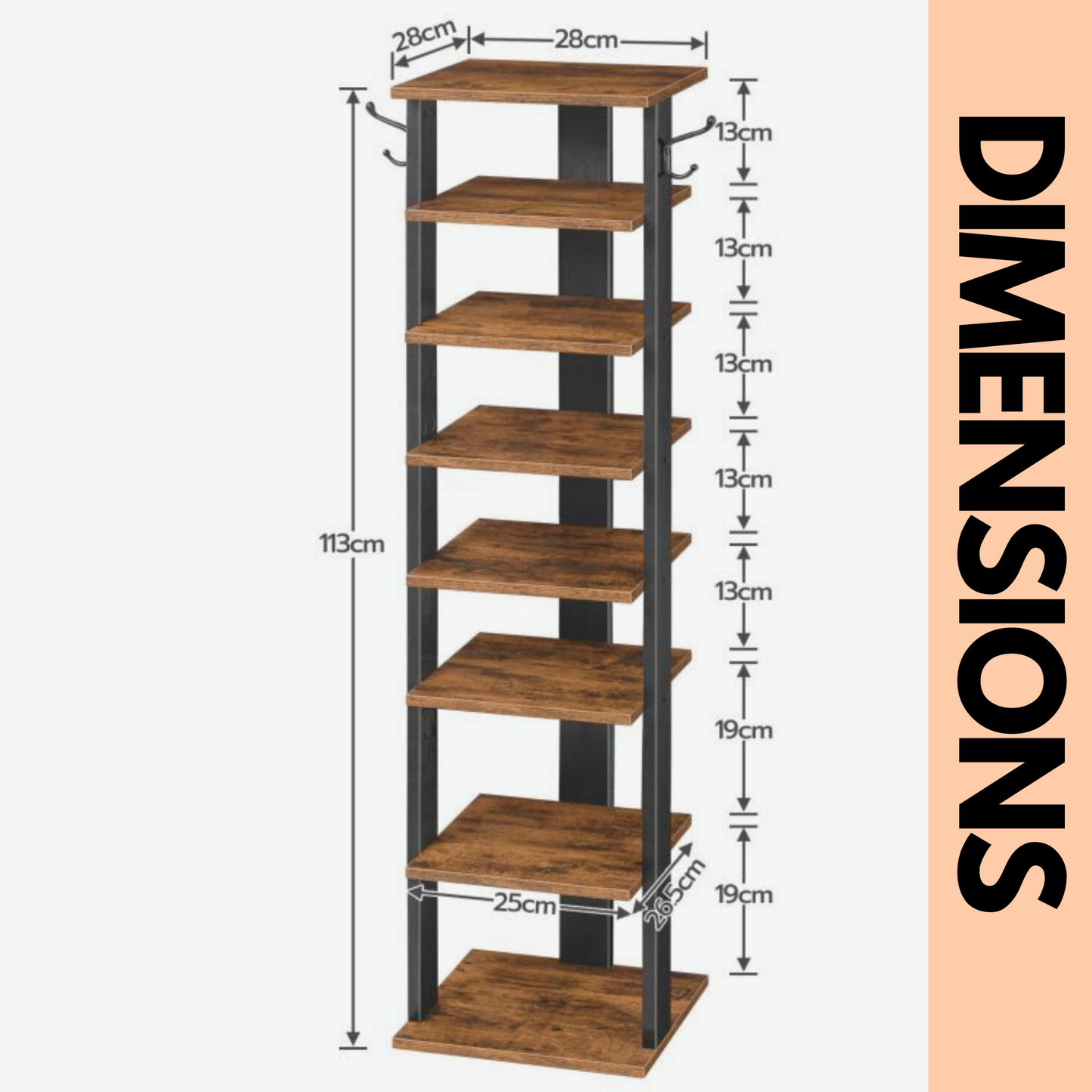 narrow 8-tier vertical shoe rack