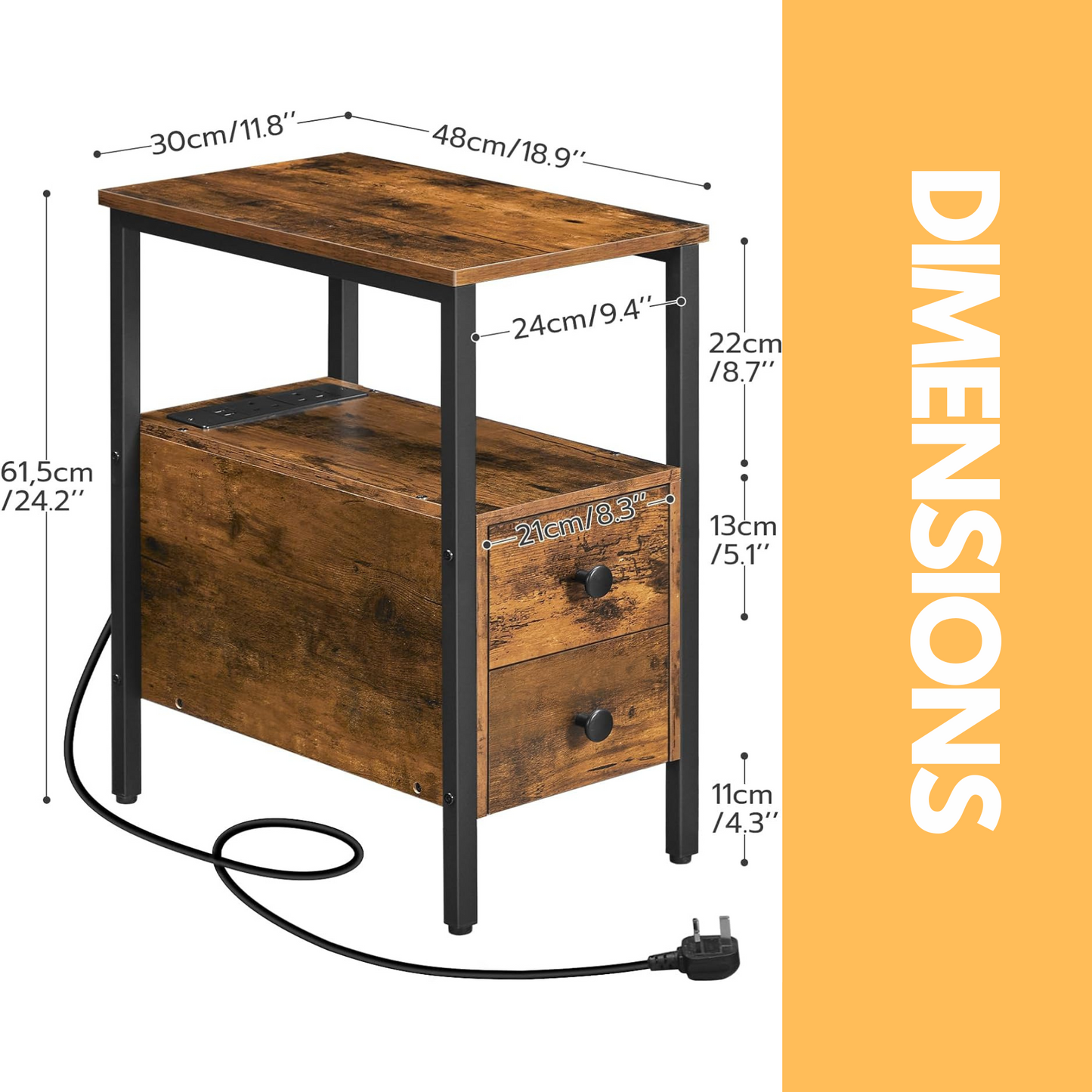 bedside table with power outlet & usb ports