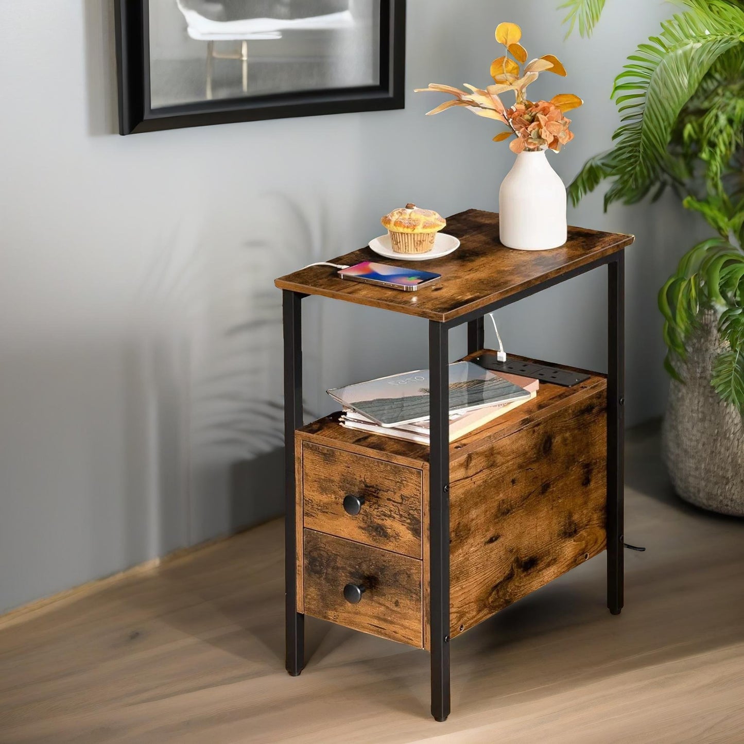 bedside table with power outlet & usb ports