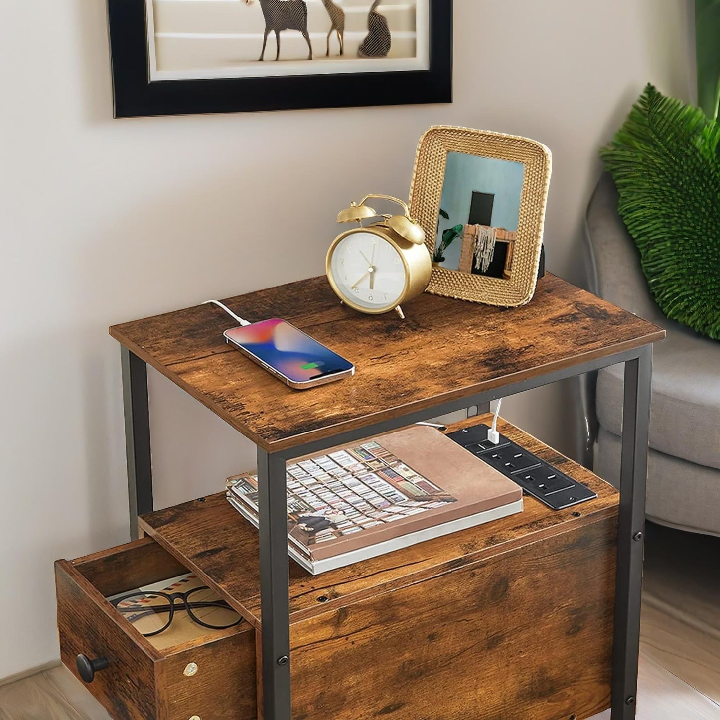bedside table with power outlet & usb ports