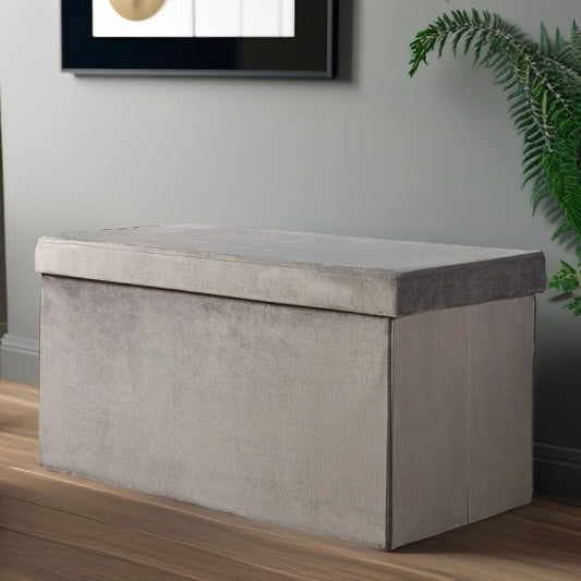 Ottoman Storage Box Foldable Grey Velvet