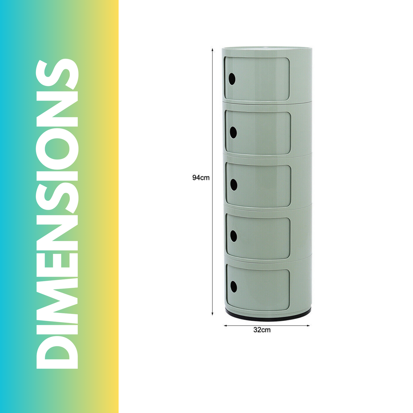 5 tier round bedside storage cabinet green