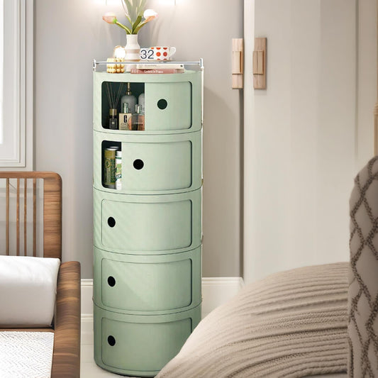 5 Tier Round Bedside Storage Cabinet Green