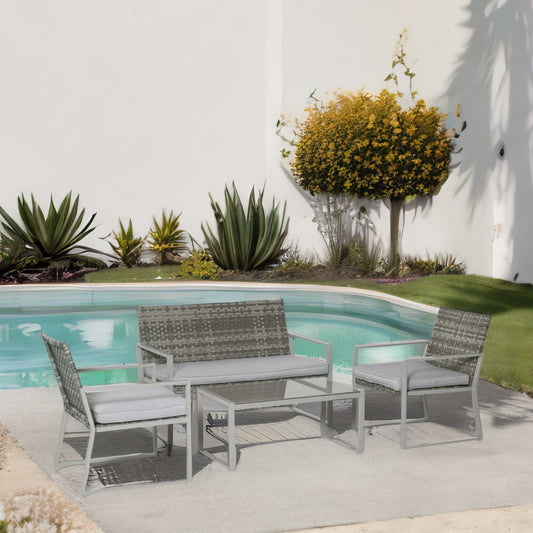 Set of 4 PE Rattan Garden Bistro Furniture Set Grey