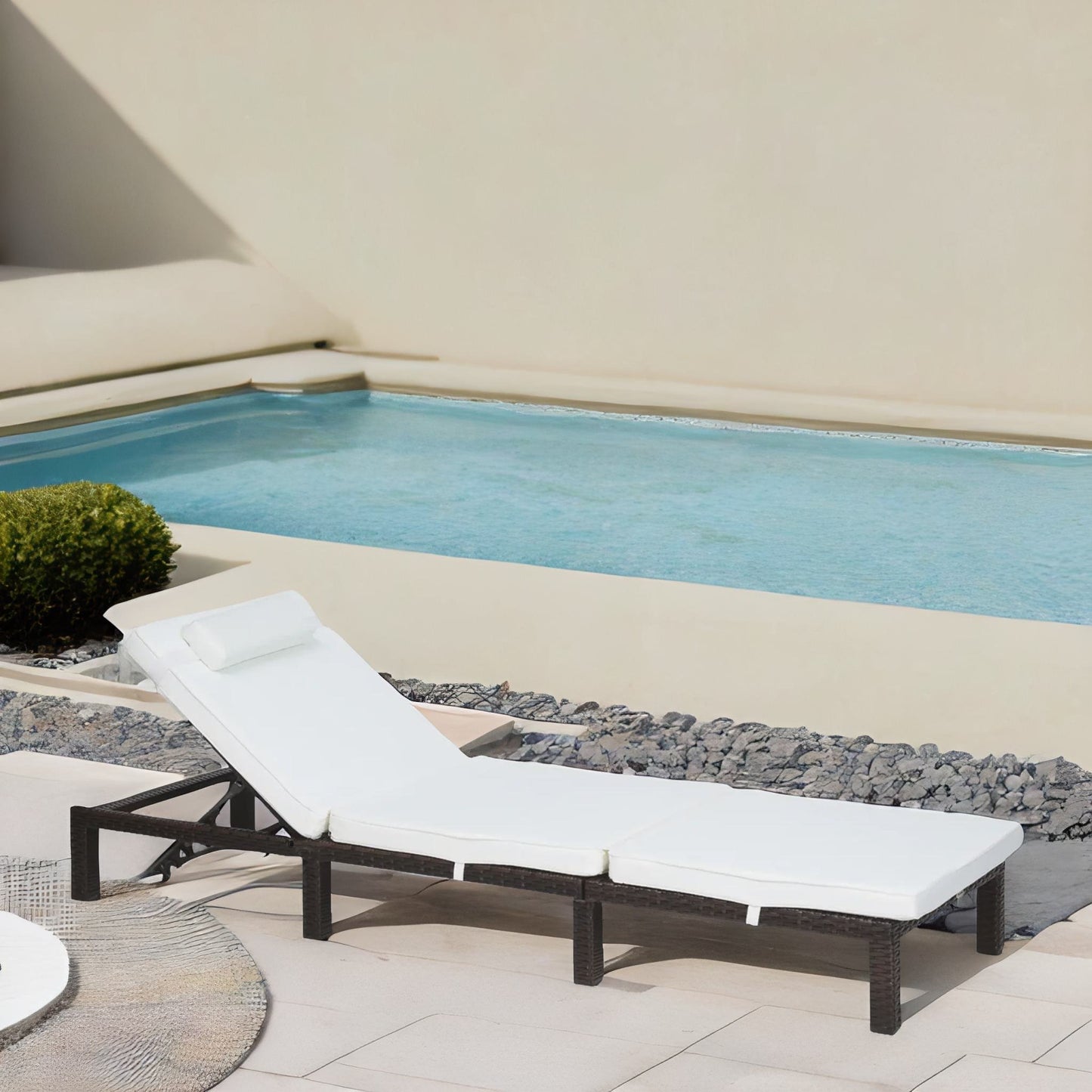 rattan sun lounger for garden reclining deck chair with cushion cream