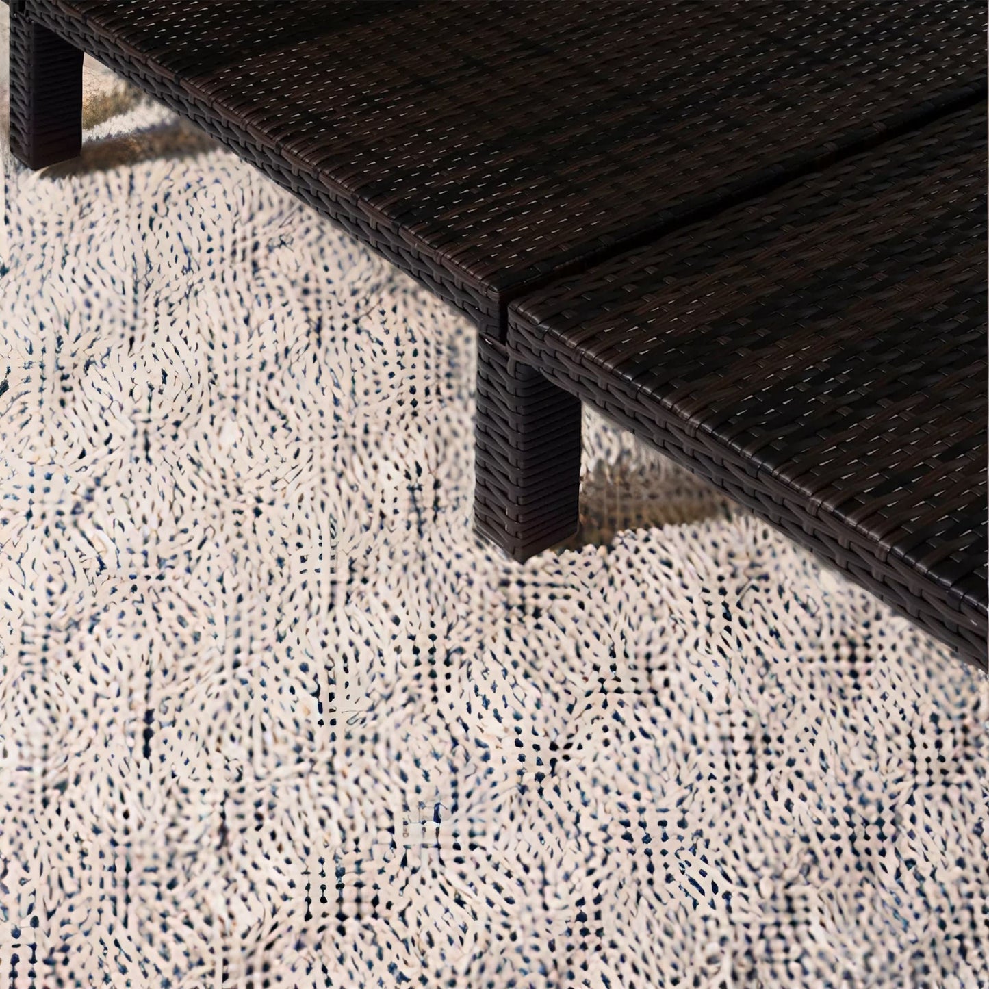 rattan sun lounger for garden reclining deck chair with cushion cream