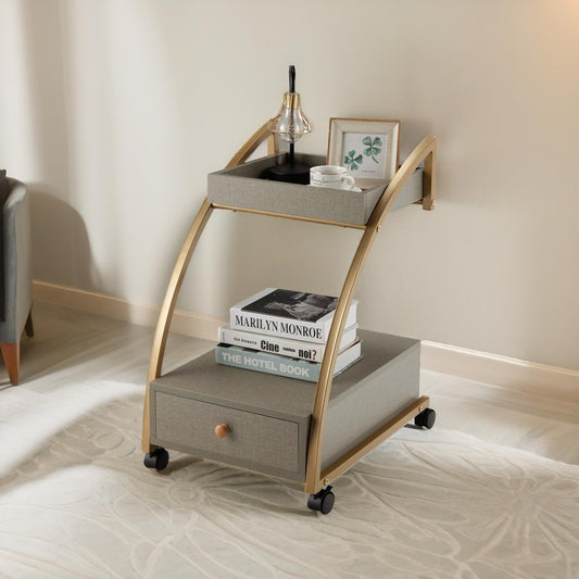 Rolling Bedside Nightstand Table With Drawer Gold