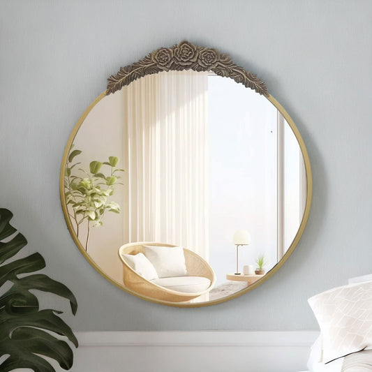 80CM Round Embossed Retro Wall Mirror Gold