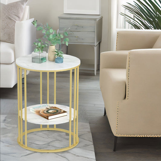 2 Tier Marble Coffee Table Gold