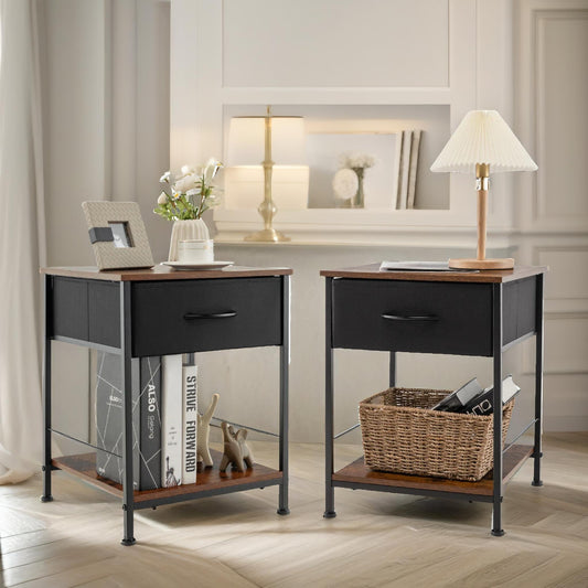 Set Of 2 Bedside Nightstand Tables Rustic Brown