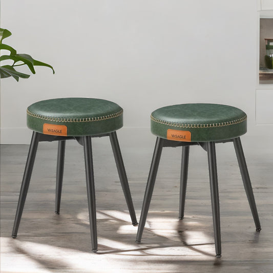 Set Of 2 Faux Leather Stools For Kitchen Caramel Brown