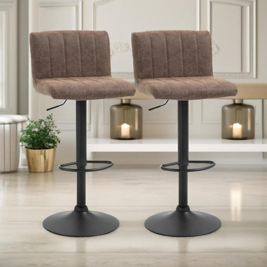 Set Of 2 Height Adjustable 360 PU Leather Swivel Barstools Brown