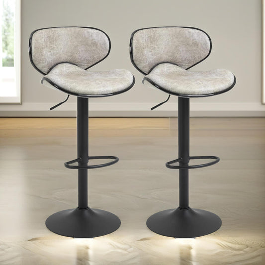 Set Of 2 Height Adjustable 360 Swivel Barstools With Shell Backrest Light Grey