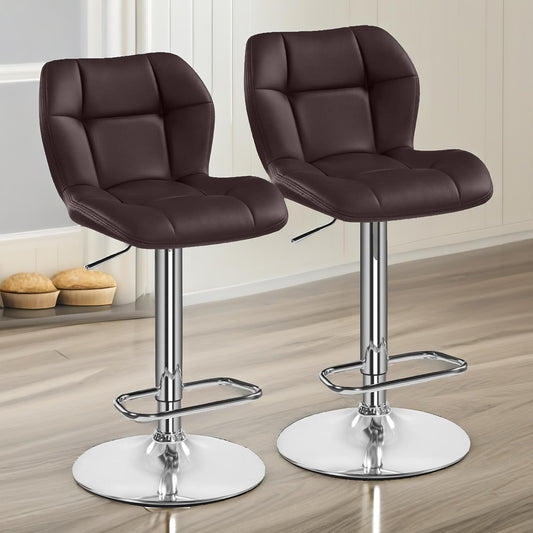 Set Of 2 Height Adjustable 360 Swivel Barstools With Backrest Brown