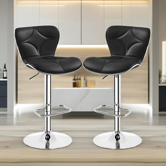 Set Of 2 Height Adjustable 360 Swivel Barstools With Shell Backrest Black