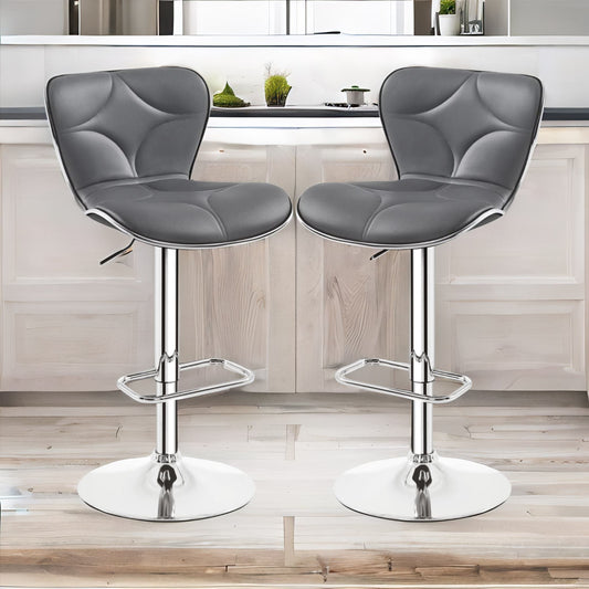 Set Of 2 Height Adjustable 360 Swivel Barstools With Shell Backrest Dark Grey
