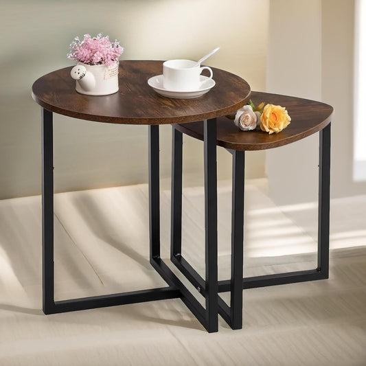Set Of 2 Nesting Side Tables Rustic Brown