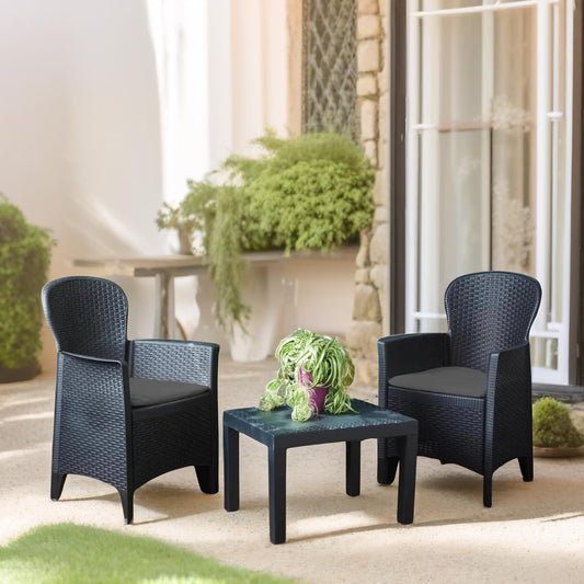 Set of 3 Polyrattan Garden Bistro Furniture Set Grey