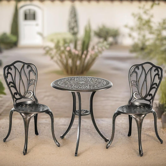 Set of 3 Aluminium Bistro Table And Chair Bronze