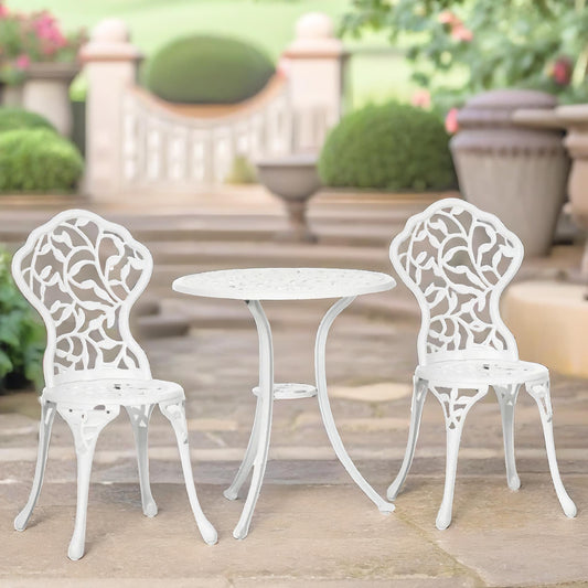 Set of 3 Aluminium Petals Bistro Table And Chair White