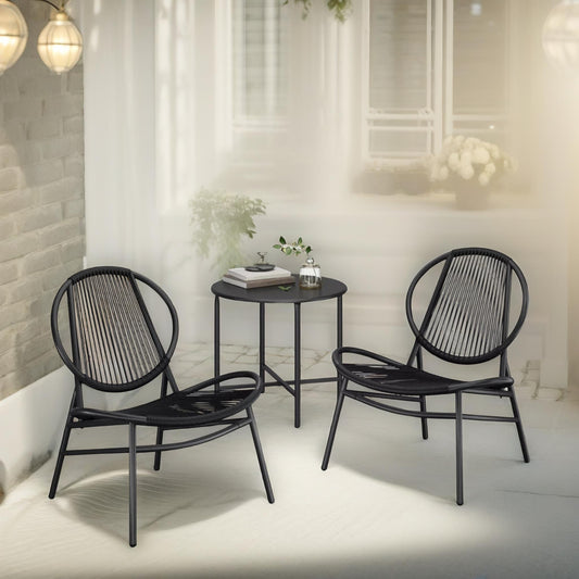 Set of 3 Bistro Table And Acapulco Chairs Black