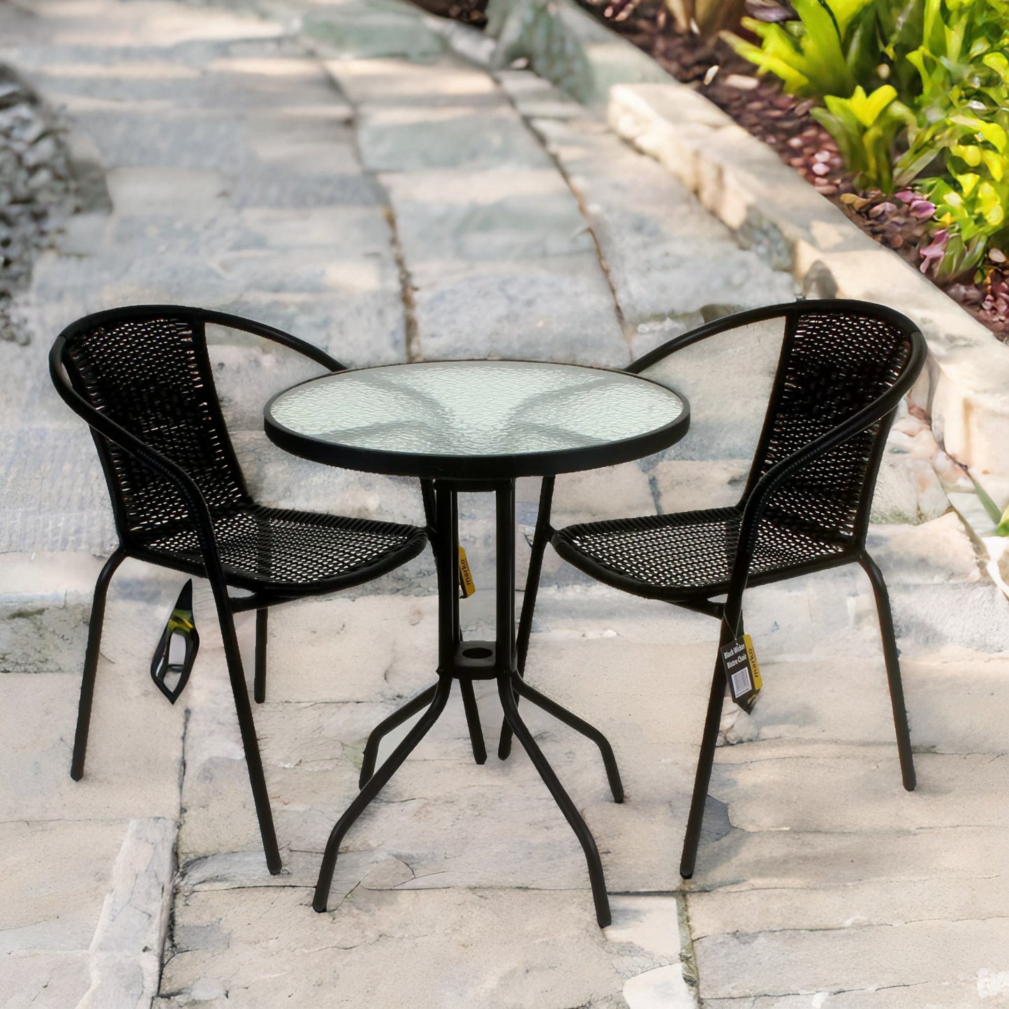 set of 3 wicker bistro table and chair black