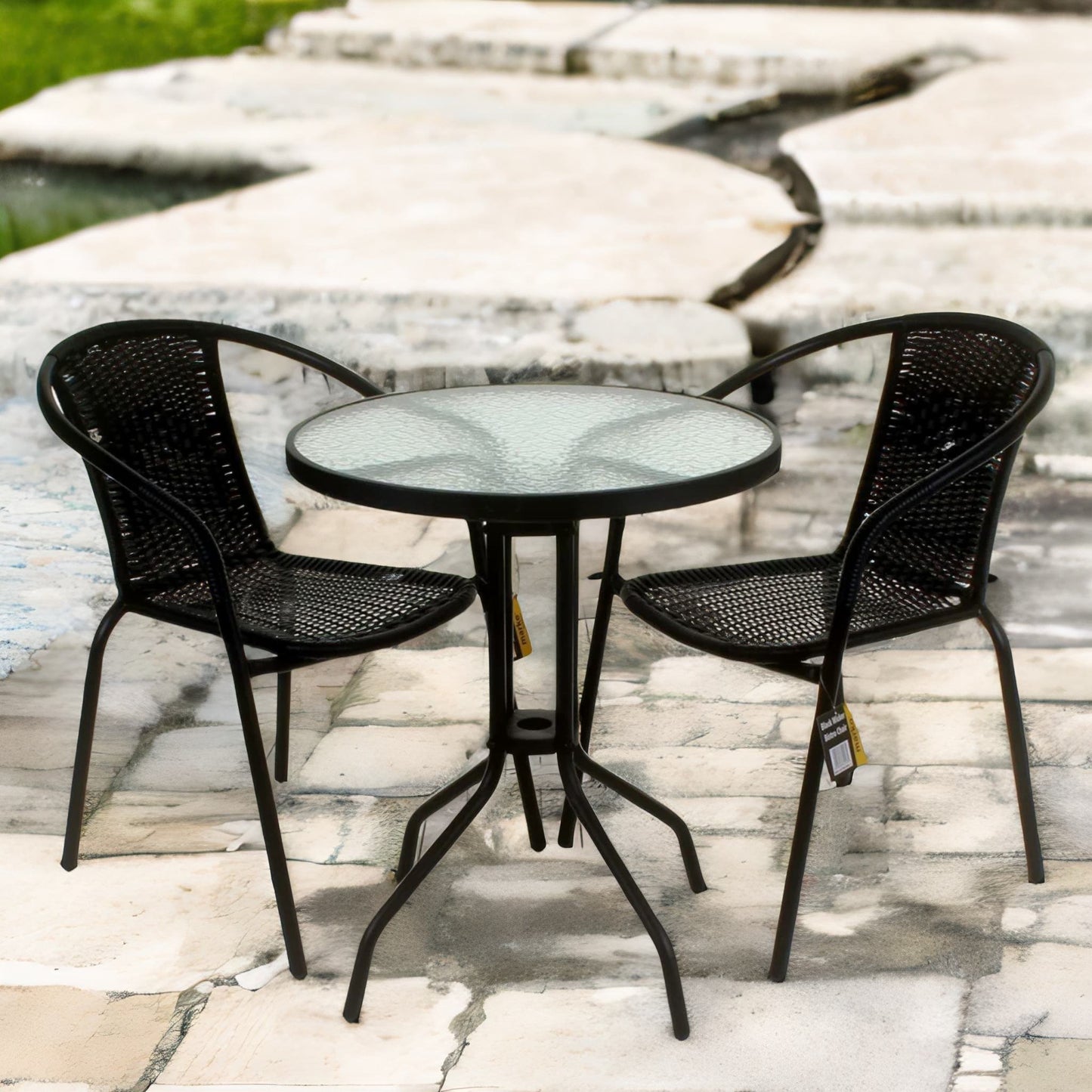 set of 3 wicker bistro table and chair black