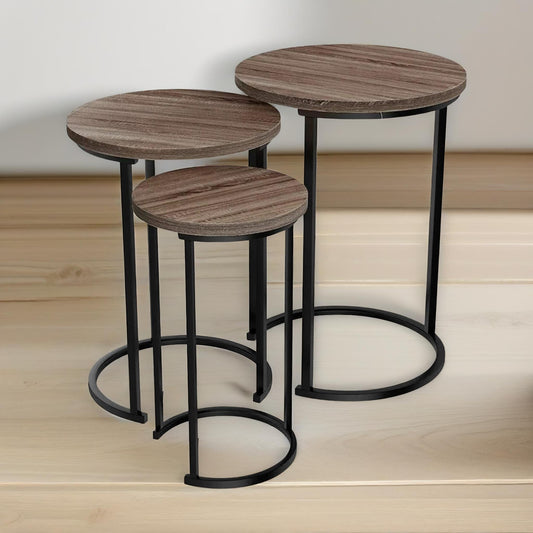 Set of 3 Wooden Nest Of Tables Brown