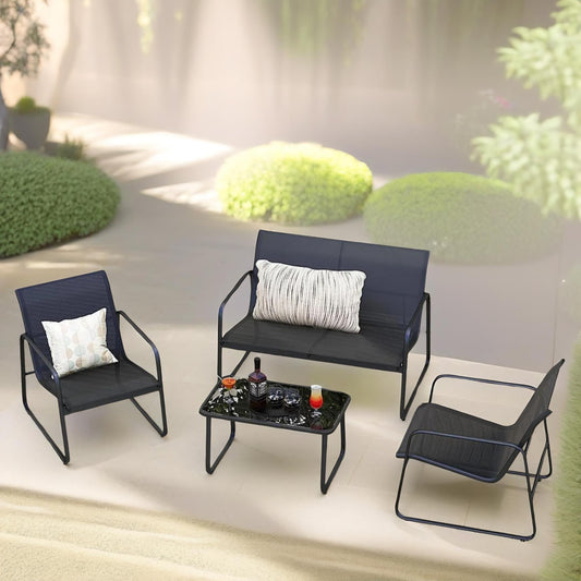 Set of 4 Conversation Garden Bistro Furniture Set With Table Black