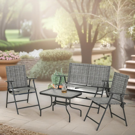 Set of 4 Foldable Mesh Garden Bistro Furniture Set Grey