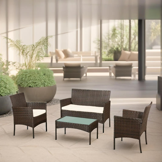 Set of 4 Wicker Garden Bistro Furniture Set Brown