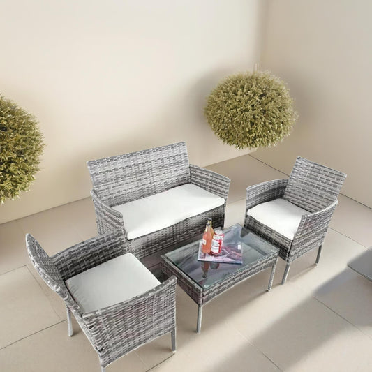 Set of 4 Wicker Garden Bistro Furniture Set Grey