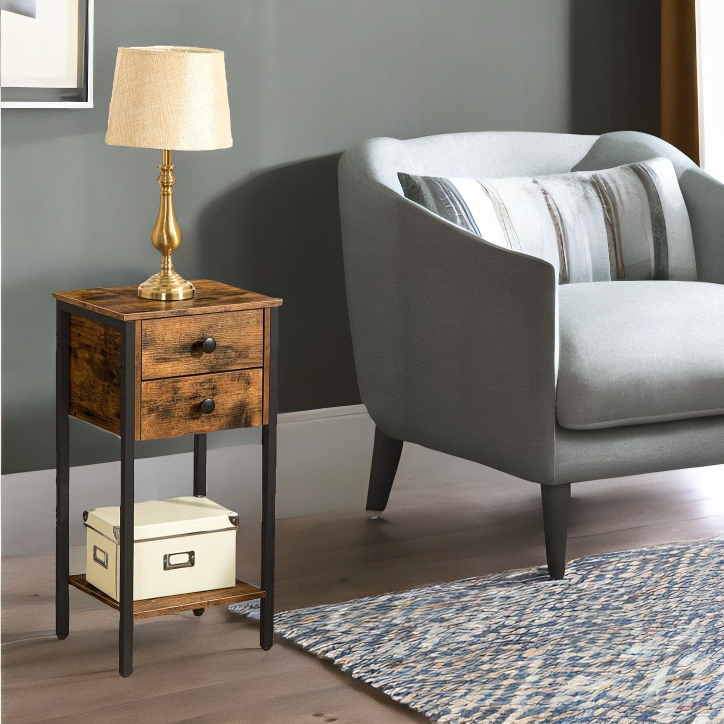 slim side table with 2 drawers