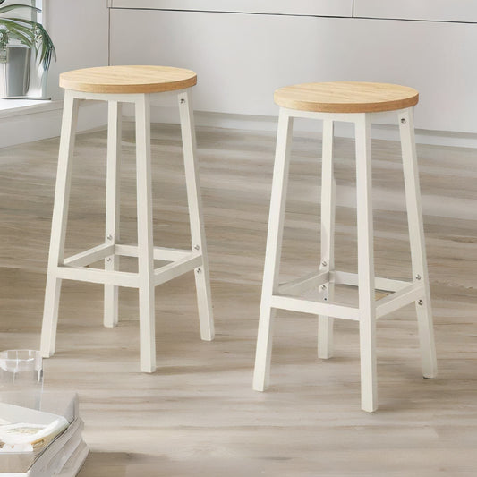 Set of 2 Bar Stools With Metal Frame Beige