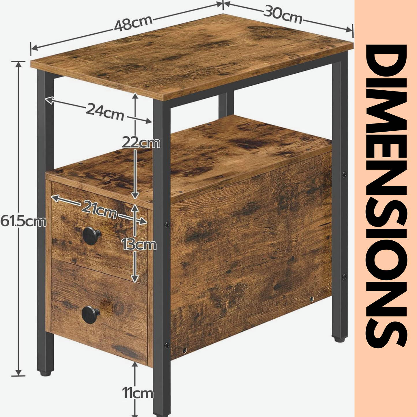 slim bedside table with 2 drawers