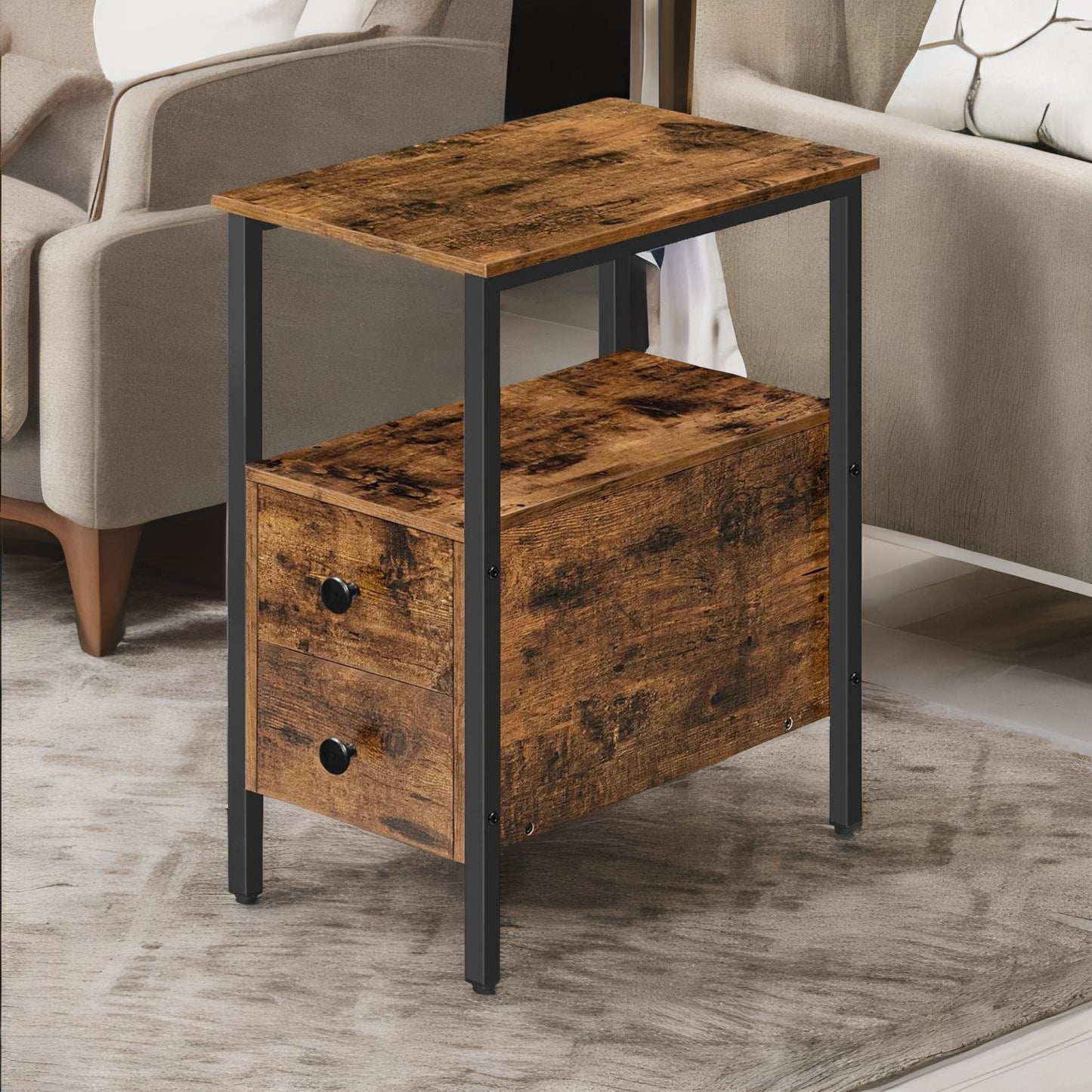 slim bedside table with 2 drawers