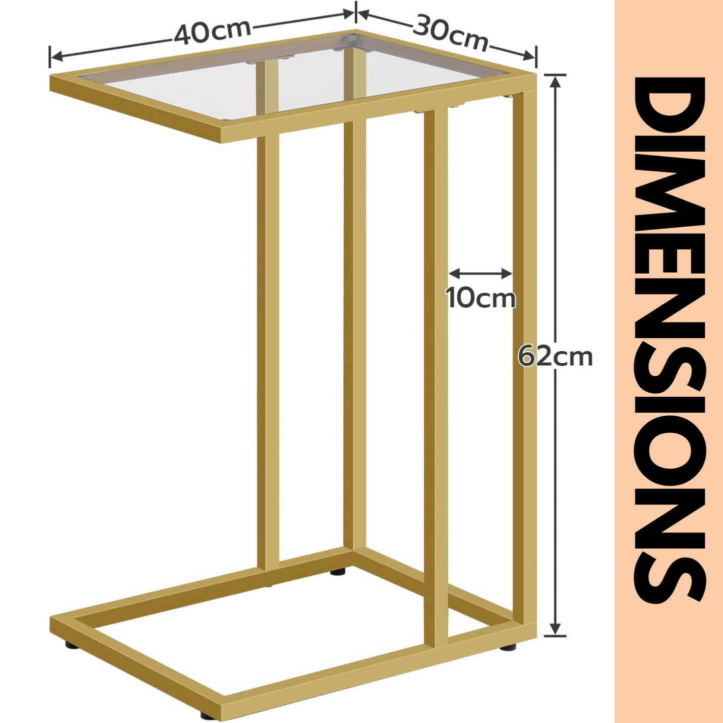 tempered glass gold side table