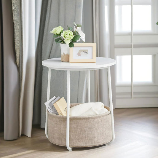 Side Table with Removable and Washable Storage Basket Beige