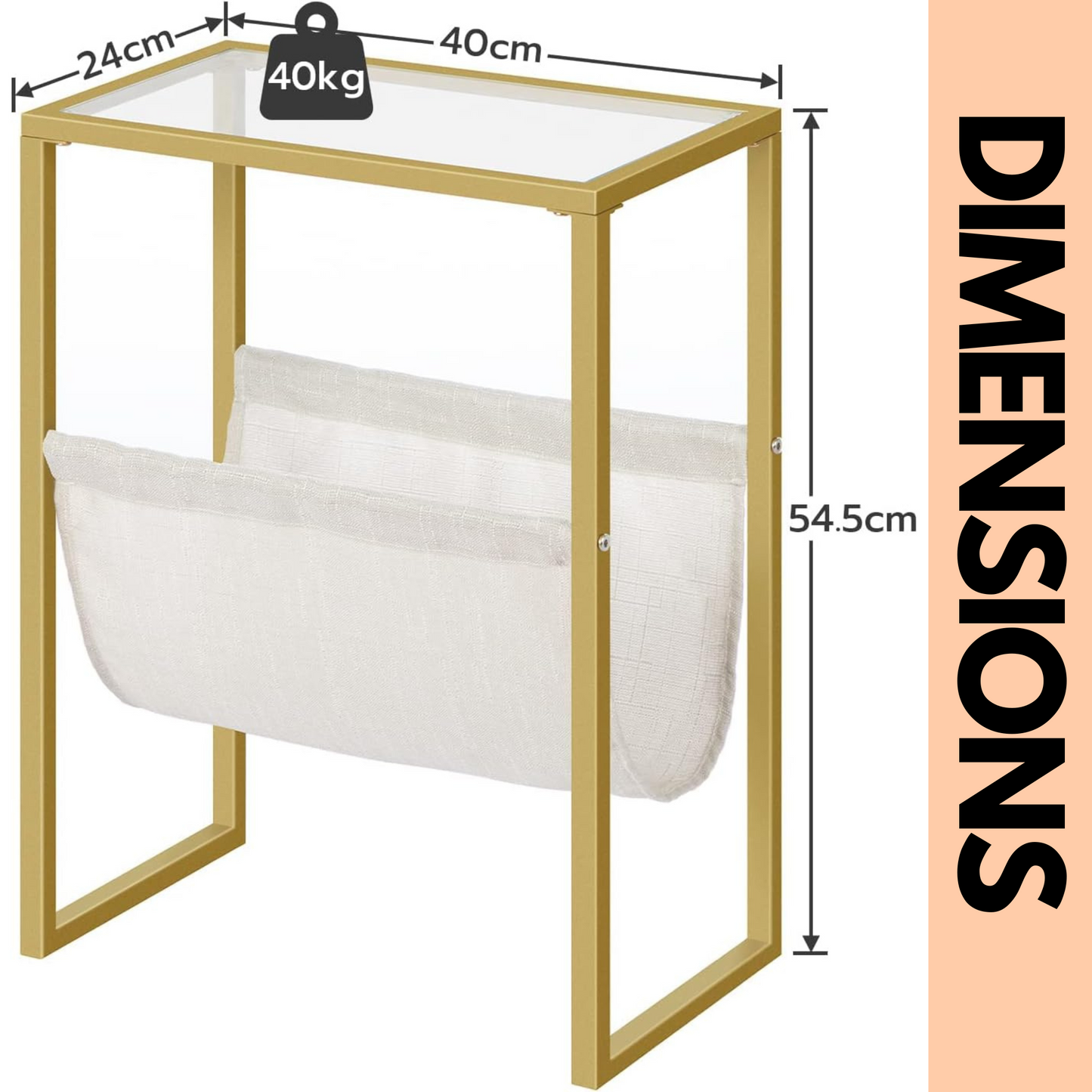 sofa end table with fabric magazine holder