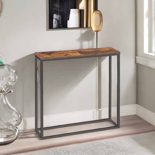Industrial Square Metal Hallway Console Table Rustic Brown