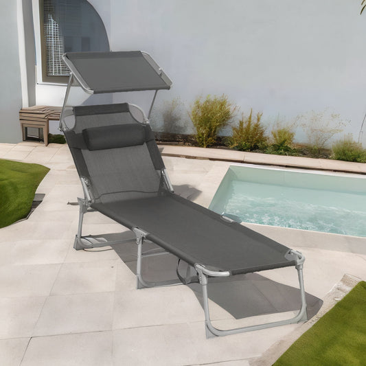 Sun Lounger For Garden Folding Deck Chair Dark Grey