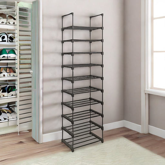 10 Tier Hallway Shoe Rack Storage Black